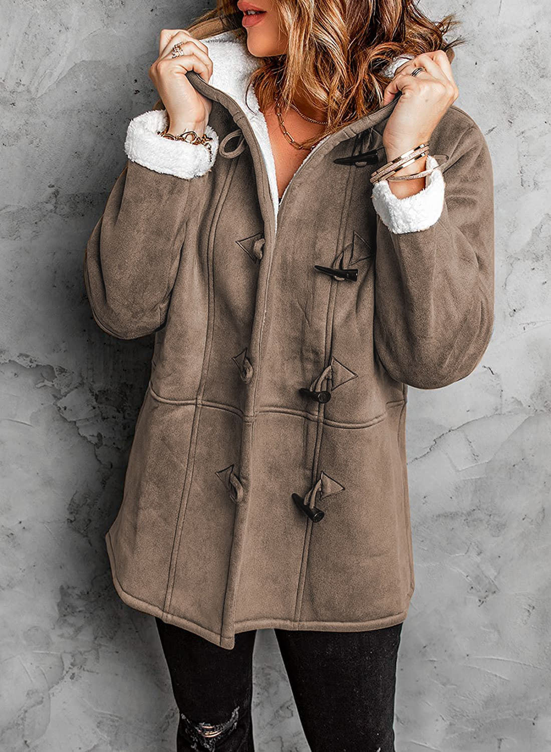 Manteau d'hiver en laine avec capuche pour femme