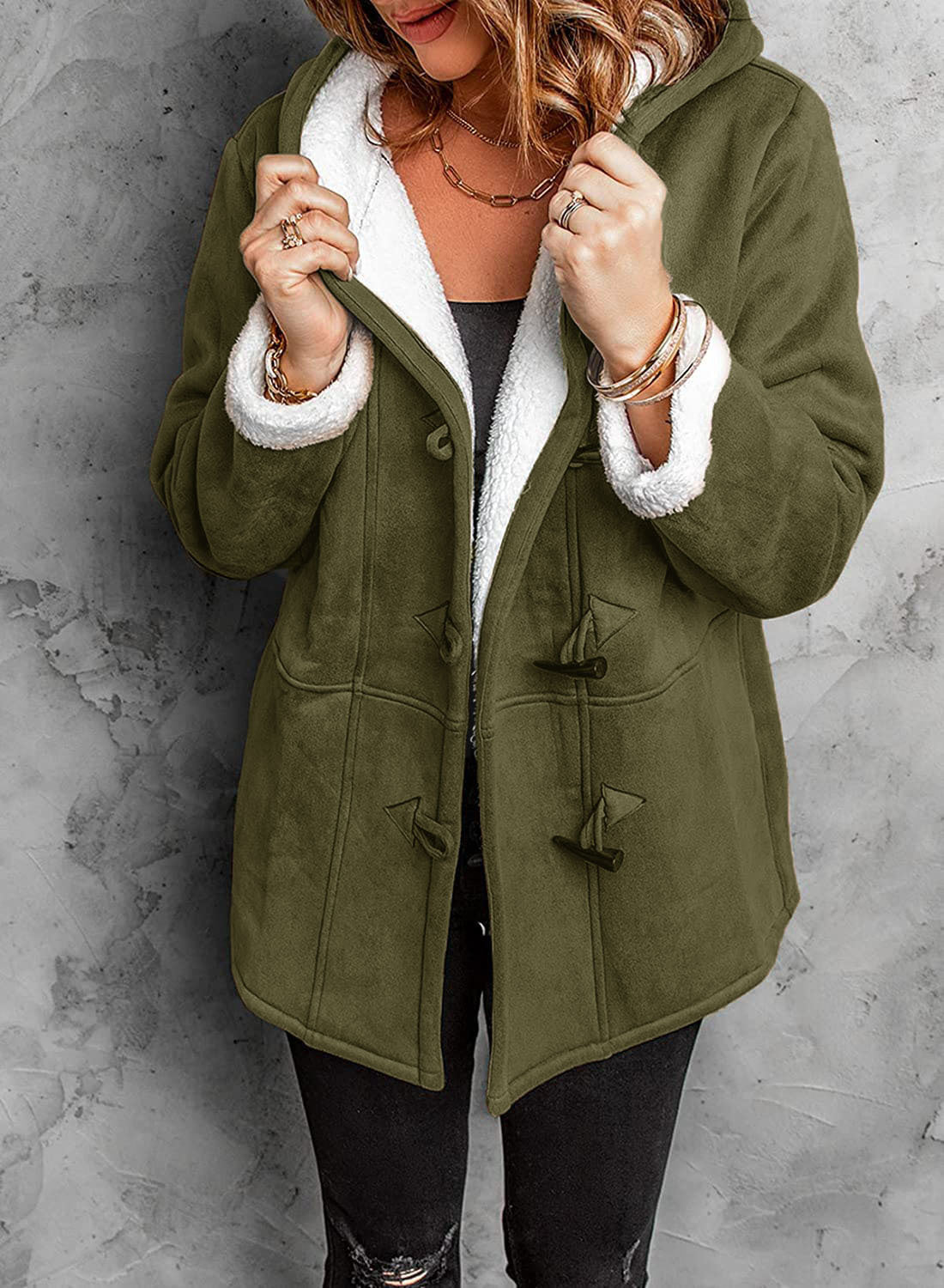 Manteau d'hiver en laine avec capuche pour femme